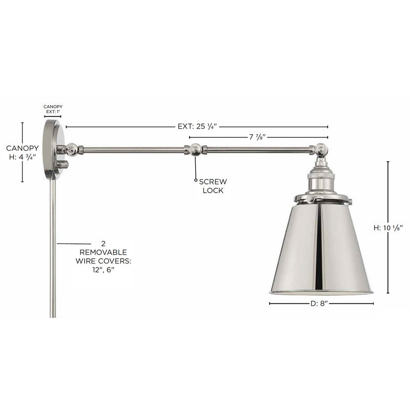 Nuvo Lighting 60-7368 One Light Swing Arm Wall Lamp, Polished Nickel