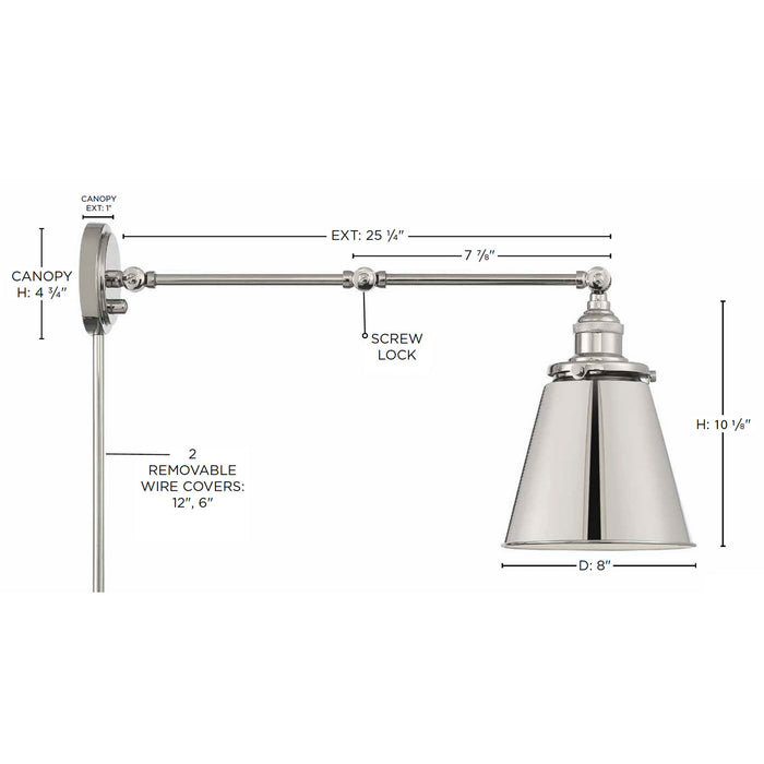 Nuvo Lighting 60-7368 One Light Swing Arm Wall Lamp, Polished Nickel