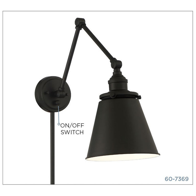 Nuvo Lighting 60-7369 One Light Swing Arm Wall Lamp, Matte Black