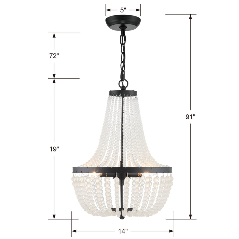 Crystorama 603-MK Three Light Chandelier, Matte Black