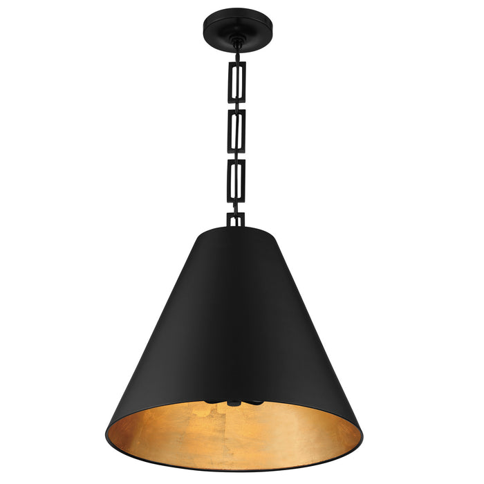 Crystorama 8687-MK-GA Three Light Chandelier, Matte Black + Antique Gold