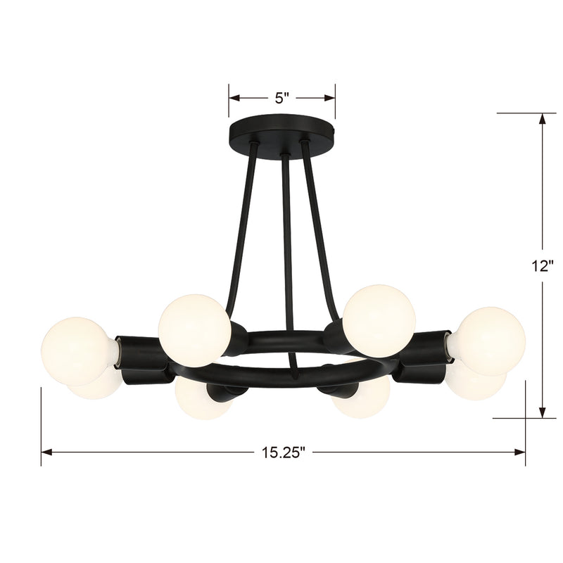 Crystorama 9043-BK Eight Light Semi Flush Mount, Black