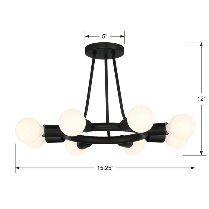 Crystorama 9043-BK Eight Light Semi Flush Mount, Black