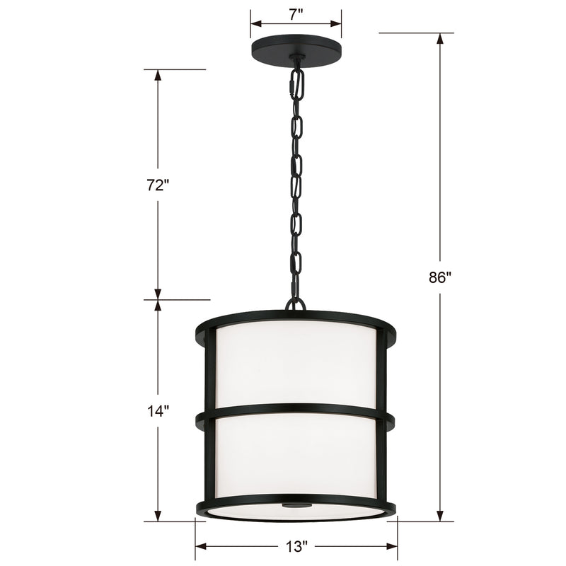 Crystorama 9593-MK Three Light Pendant, Matte Black