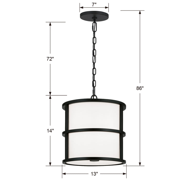 Crystorama 9593-MK Three Light Pendant, Matte Black
