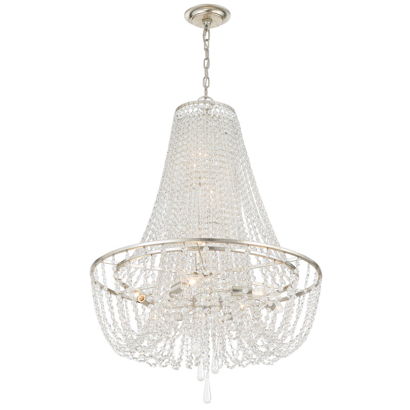 Crystorama ARC-1917-SA-CL-MWP Nine Light Chandelier, Antique Silver