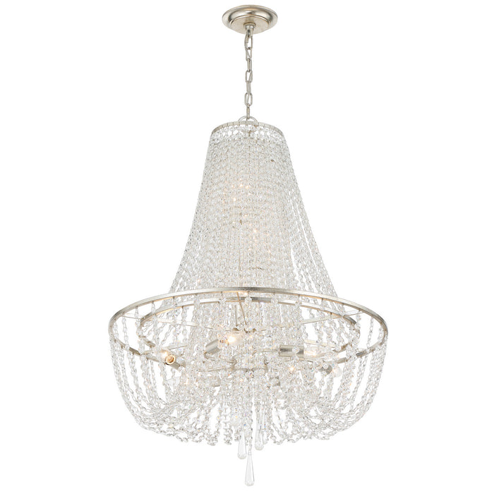 Crystorama ARC-1917-SA-CL-MWP Nine Light Chandelier, Antique Silver