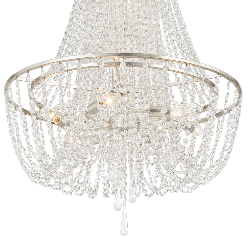 Crystorama ARC-1917-SA-CL-MWP Nine Light Chandelier, Antique Silver