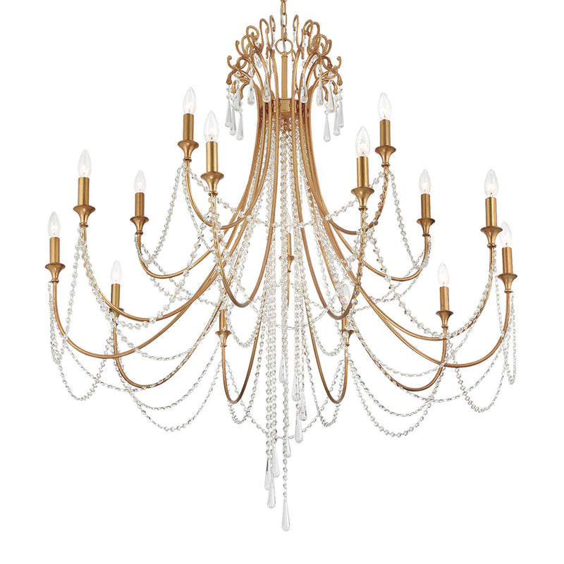 Crystorama ARC-1919-GA-CL-MWP 15 Light Chandelier, Antique Gold