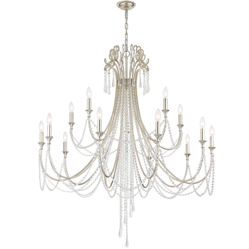 Crystorama ARC-1919-SA-CL-MWP 15 Light Chandelier, Antique Silver