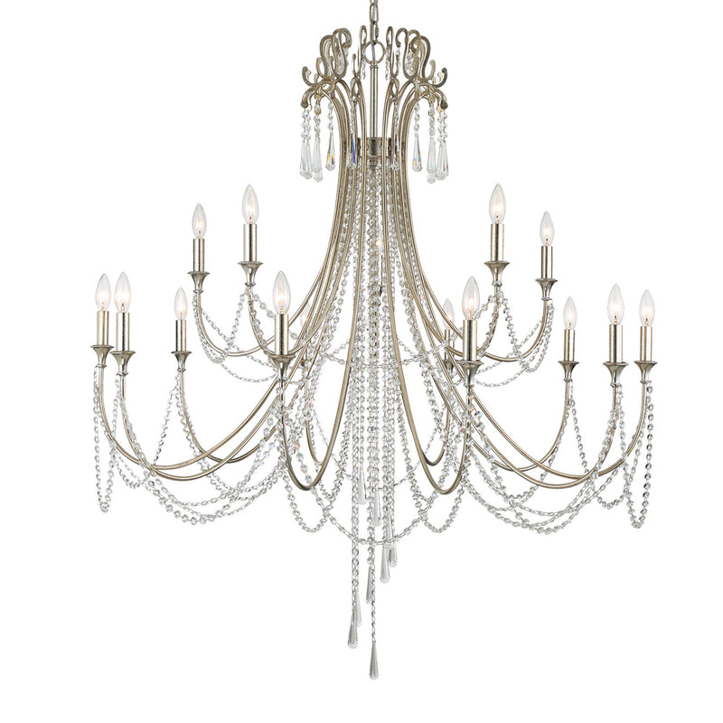 Crystorama ARC-1919-SA-CL-MWP 15 Light Chandelier, Antique Silver