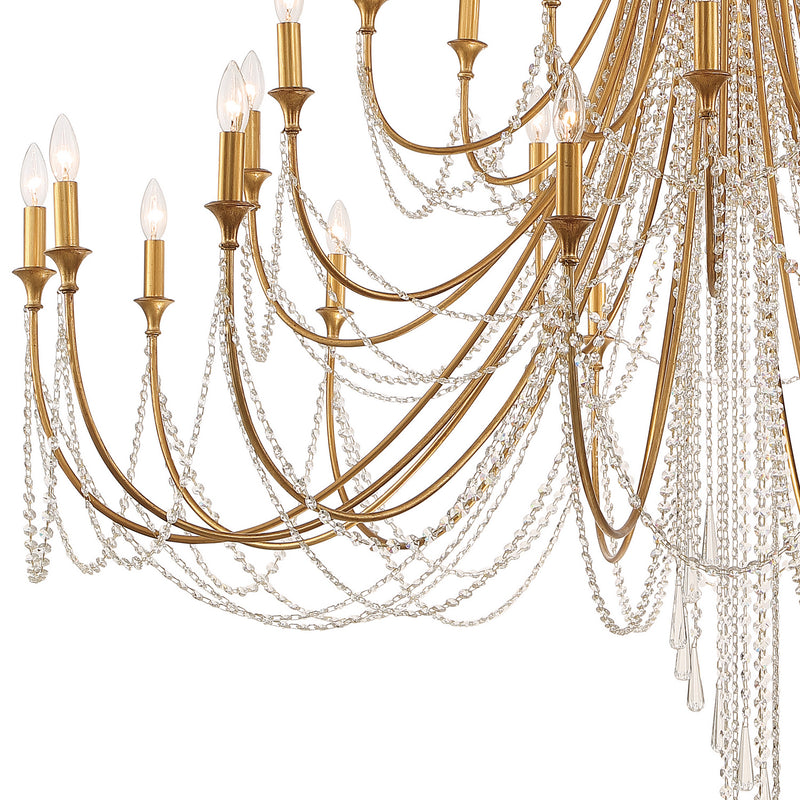 Crystorama ARC-1929-GA-CL-MWP 28 Light Chandelier, Antique Gold
