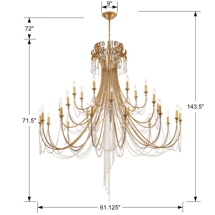 Crystorama ARC-1929-GA-CL-MWP 28 Light Chandelier, Antique Gold