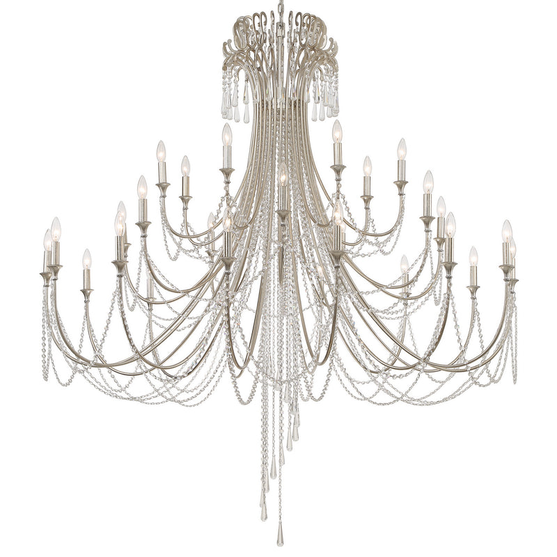 Crystorama ARC-1929-SA-CL-MWP 28 Light Chandelier, Antique Silver