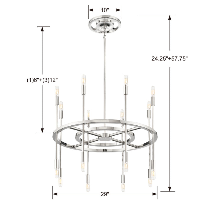 Crystorama ARS-B4016-PN 16 Light Chandelier, Polished Nickel