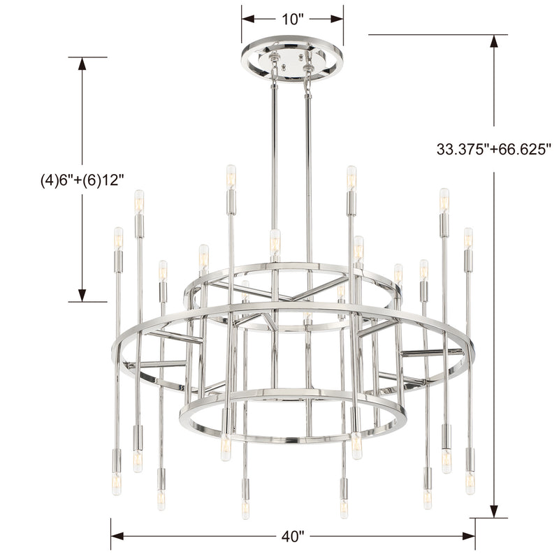 Crystorama ARS-B4020-PN 20 Light Chandelier, Polished Nickel