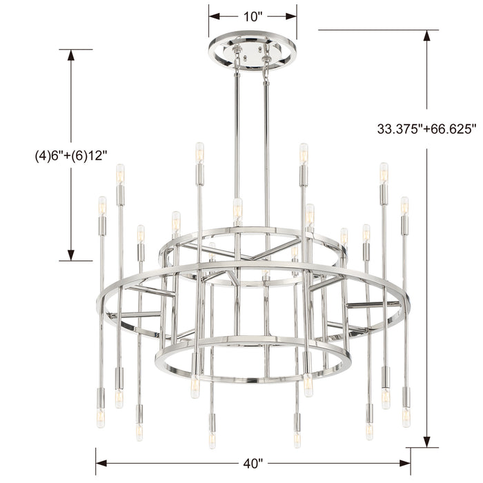 Crystorama ARS-B4020-PN 20 Light Chandelier, Polished Nickel