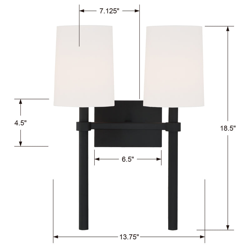 Crystorama BRO-452-BF Two Light Wall Sconce, Black Forged