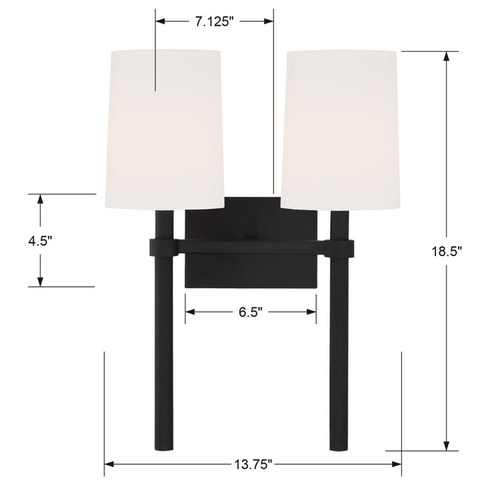 Crystorama BRO-452-BF Two Light Wall Sconce, Black Forged