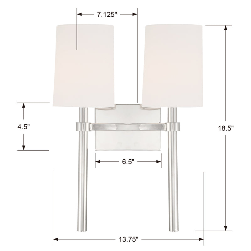Crystorama BRO-452-PN Two Light Wall Sconce, Polished Nickel
