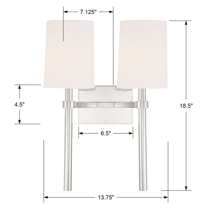 Crystorama BRO-452-PN Two Light Wall Sconce, Polished Nickel