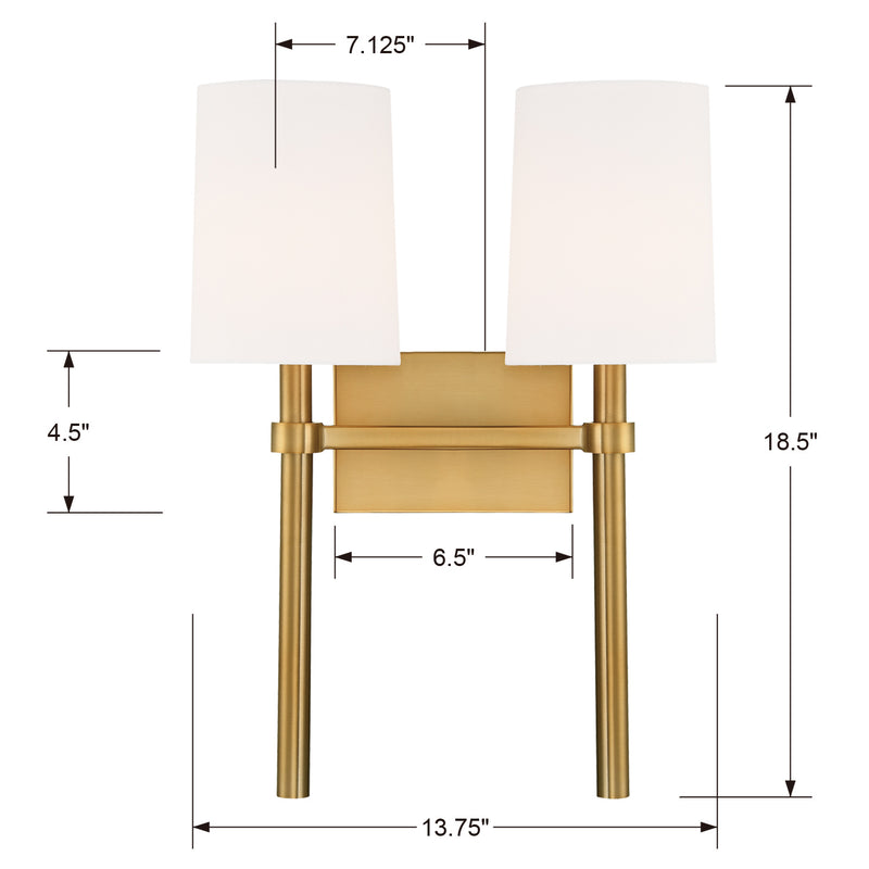 Crystorama BRO-452-VG Two Light Wall Sconce, Vibrant Gold