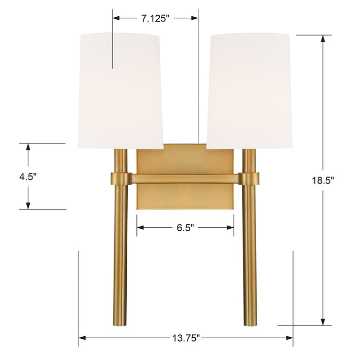 Crystorama BRO-452-VG Two Light Wall Sconce, Vibrant Gold