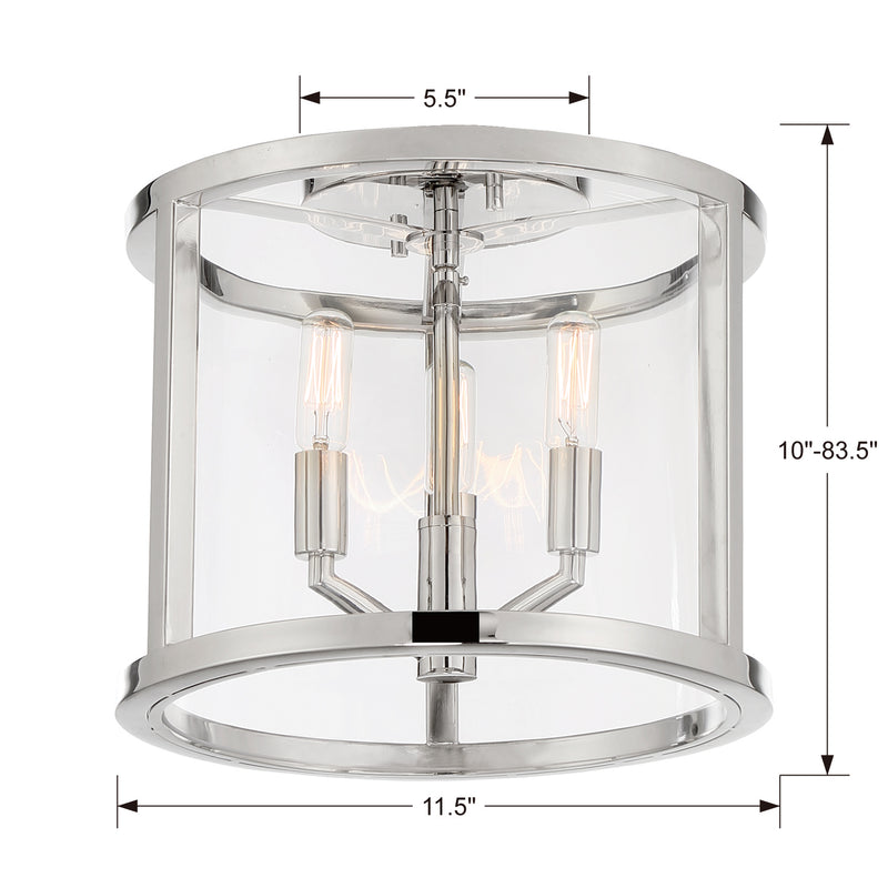 Crystorama DEV-B8003-PN_CEILING Three Light Semi Flush Mount, Polished Nickel