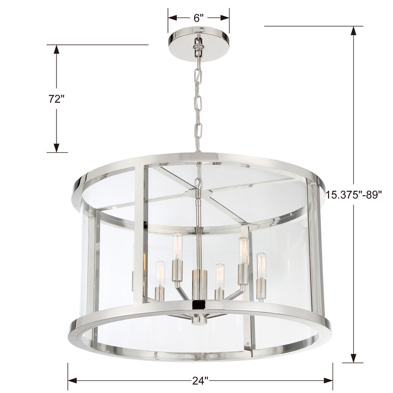 Crystorama DEV-B8066-PN Six Light Chandelier, Polished Nickel