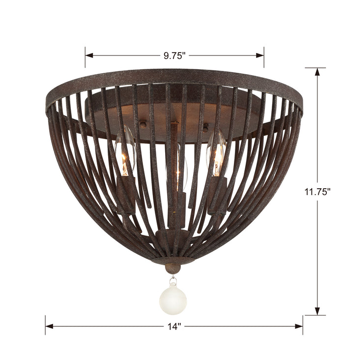 Crystorama DUV-620-FB Three Light Flush Mount, Forged Bronze
