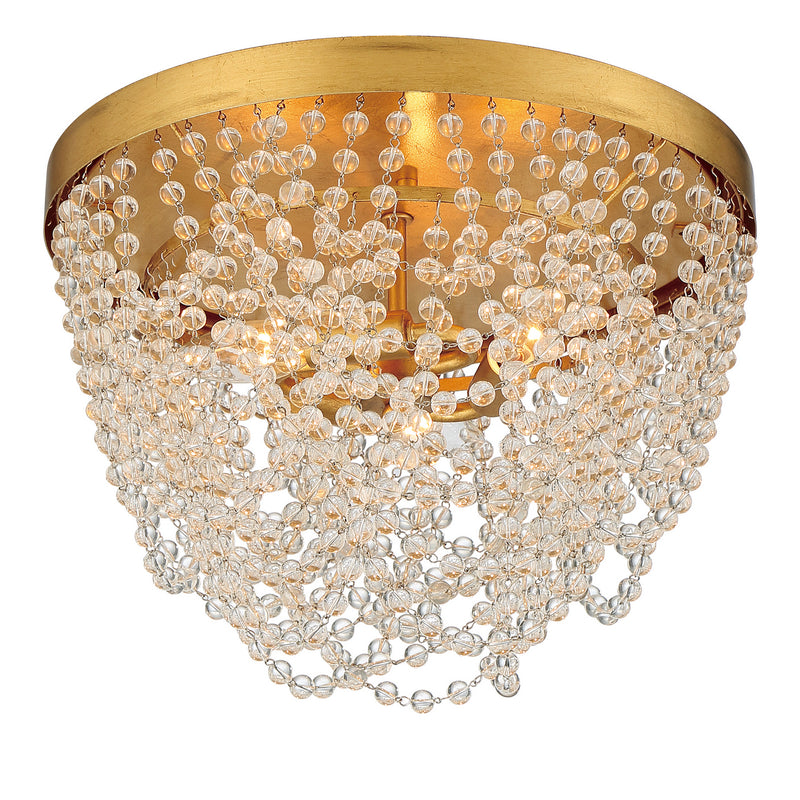 Crystorama FIO-A9103-GA-CL Three Light Flush Mount, Antique Gold