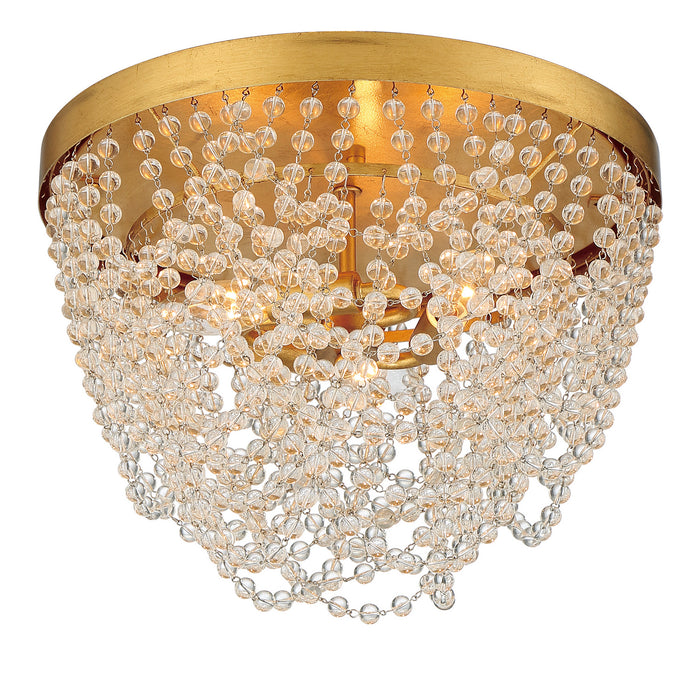 Crystorama FIO-A9103-GA-CL Three Light Flush Mount, Antique Gold