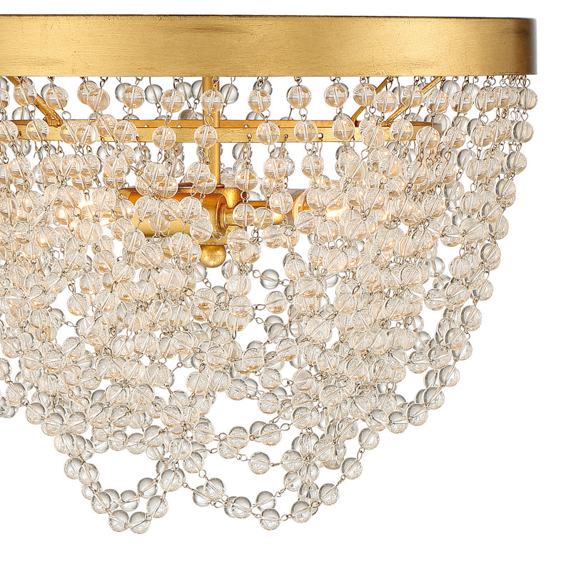 Crystorama FIO-A9103-GA-CL Three Light Flush Mount, Antique Gold
