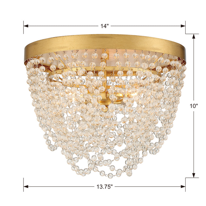 Crystorama FIO-A9103-GA-CL Three Light Flush Mount, Antique Gold