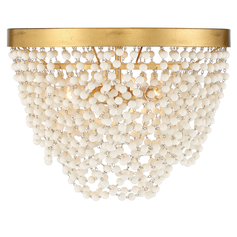 Crystorama FIO-A9103-GA-WH Three Light Flush Mount, Antique Gold