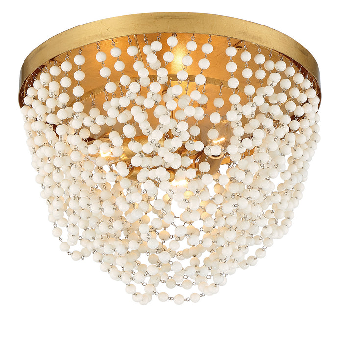 Crystorama FIO-A9103-GA-WH Three Light Flush Mount, Antique Gold