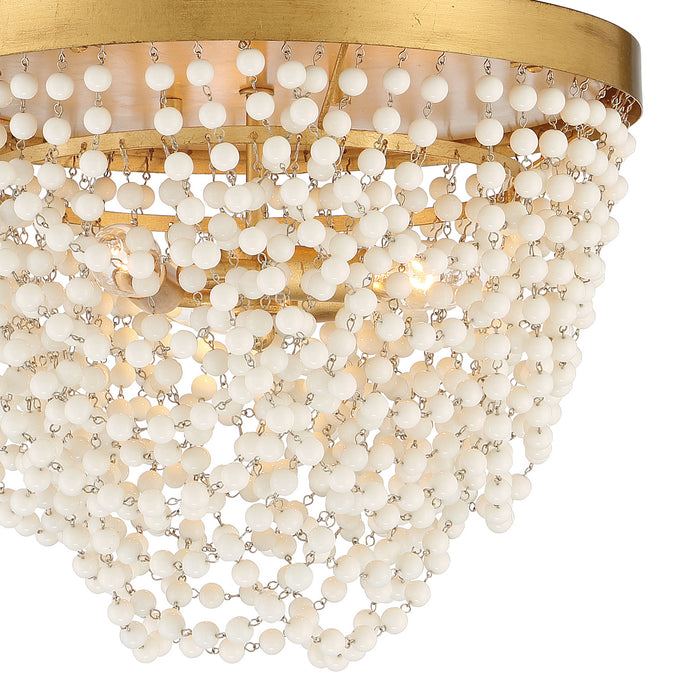 Crystorama FIO-A9103-GA-WH Three Light Flush Mount, Antique Gold