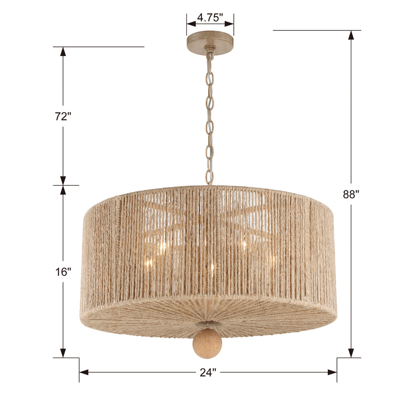 Crystorama JES-B7105-BS Five Light Pendant, Burnished Silver