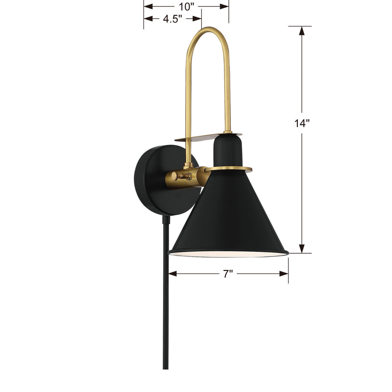 Crystorama MED-B5501-MK One Light Wall Sconce, Matte Black