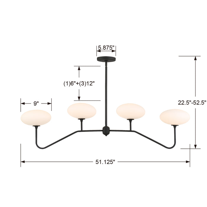 Crystorama PKR-B8504-BF Four Light Chandelier, Black Forged