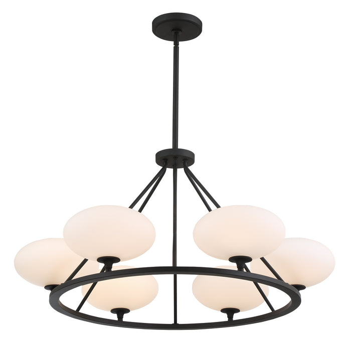 Crystorama PKR-B8506-BF Six Light Chandelier, Black Forged
