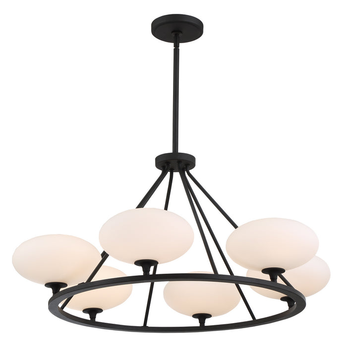 Crystorama PKR-B8506-BF Six Light Chandelier, Black Forged