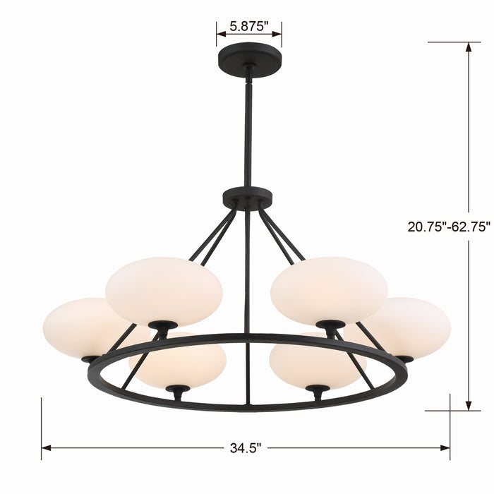 Crystorama PKR-B8506-BF Six Light Chandelier, Black Forged