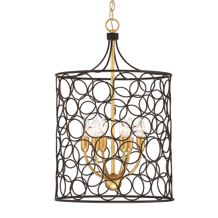 Crystorama STM-B5106-BZ-GA Six Light Mini Chandelier, Bronze + Antique Gold