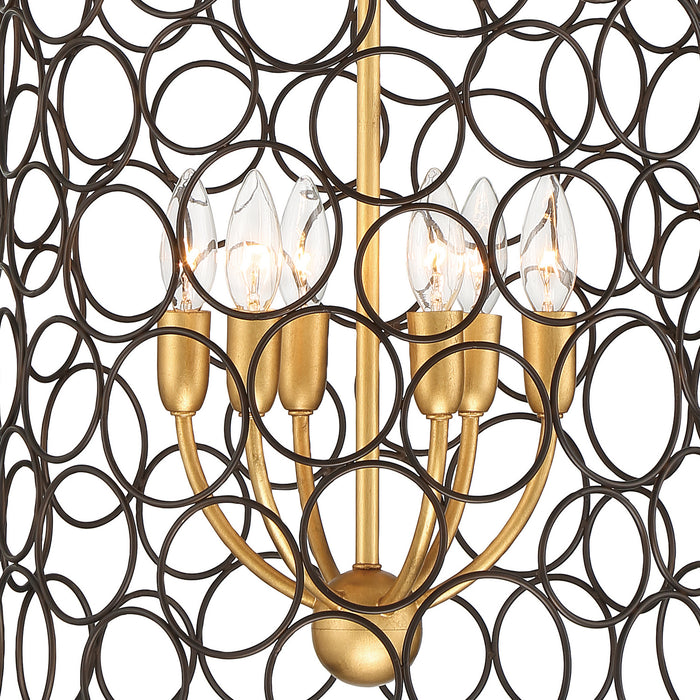 Crystorama STM-B5106-BZ-GA Six Light Mini Chandelier, Bronze + Antique Gold