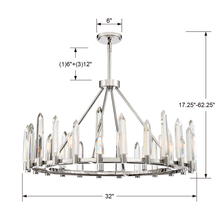 Crystorama WAT-B2008-PN Eight Light Chandelier, Polished Nickel