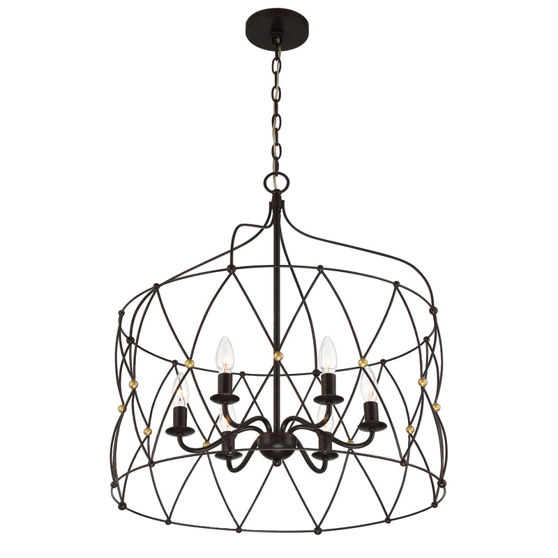Crystorama ZUC-A9035-EB-GA Six Light Chandelier, English Bronze + Antique Gold