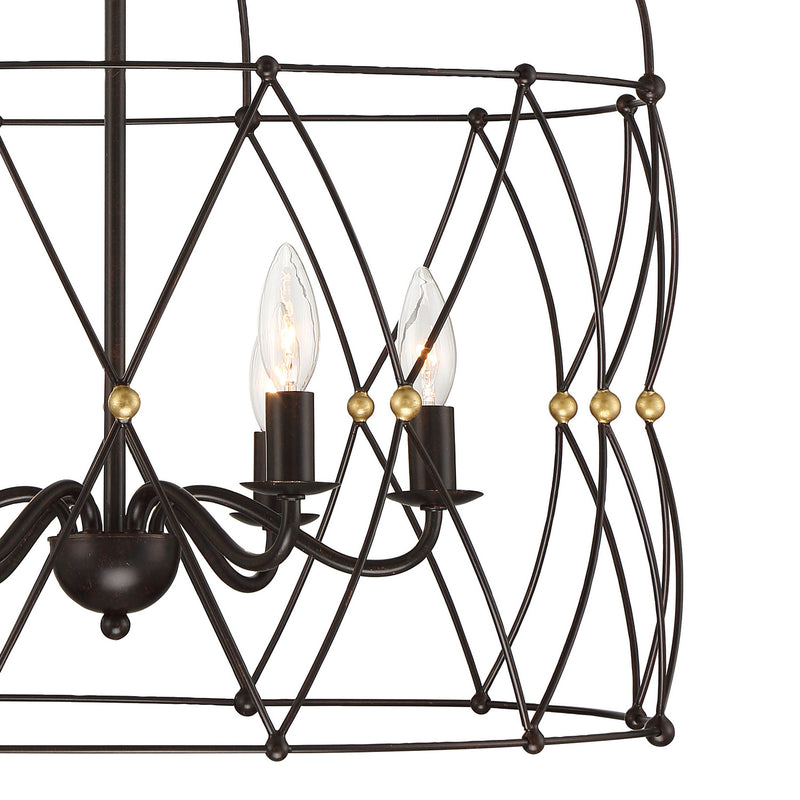 Crystorama ZUC-A9035-EB-GA Six Light Chandelier, English Bronze + Antique Gold