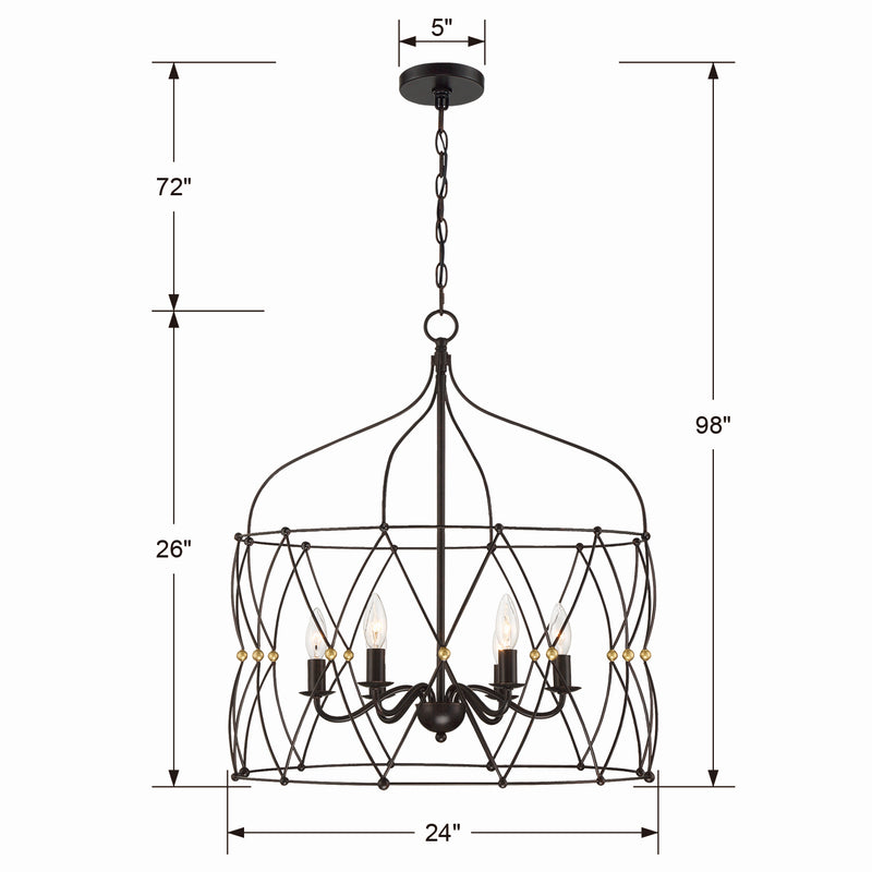 Crystorama ZUC-A9035-EB-GA Six Light Chandelier, English Bronze + Antique Gold