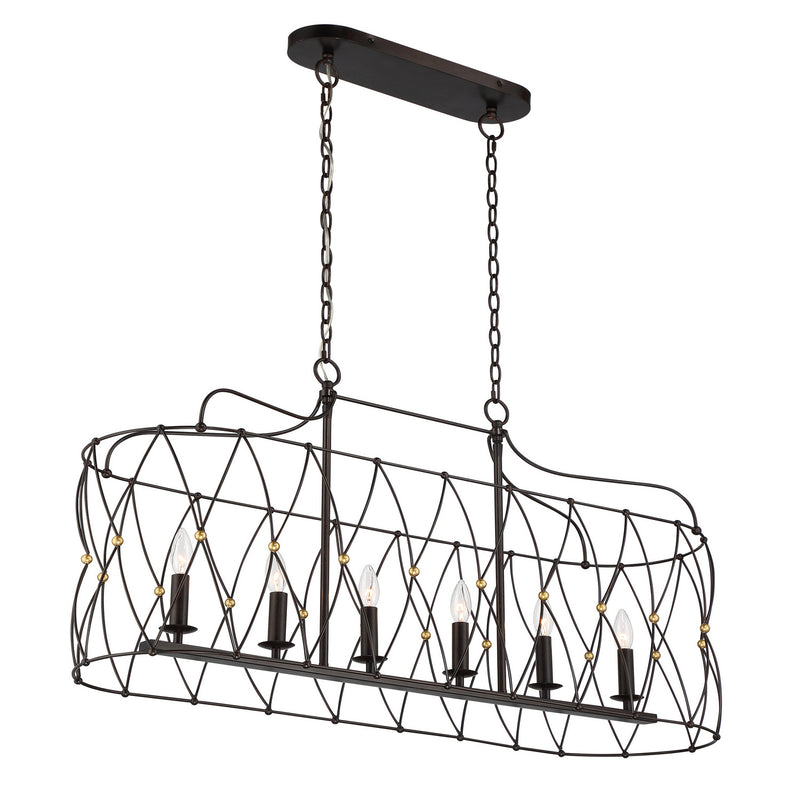 Crystorama ZUC-A9037-EB-GA Six Light Chandelier, English Bronze + Antique Gold